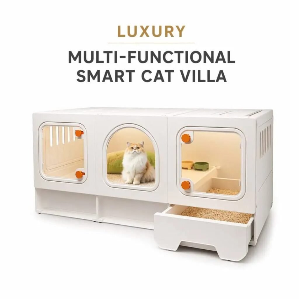 Transparent Multi-Level Cat Cage with Litter Box, Ventilated Clear Indoor Cat Crate – 105 × 45 × 52 cm