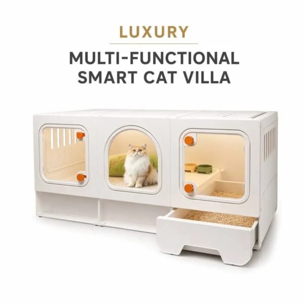 Transparent Multi-Level Cat Cage with Litter Box, Ventilated Clear Indoor Cat Crate – 105 × 45 × 52 cm